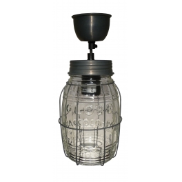 Jam jar ceiling light, barrel with cage and matching ceiling cup h.20 d.12 cable 130