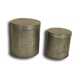 Zinc round boxes, set of 2, d.15 h.17, d.13 h.13 Zinc round boxes, set of 2, d.15 h.17, d.13 h.13