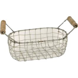 Storage basket for soaps, brushes, etc., grey wire with wood handles L24cm X W10cm X H12cm Storage basket for soaps, brushes, etc., grey wire with wood handles L24cm X W10cm X H12cm