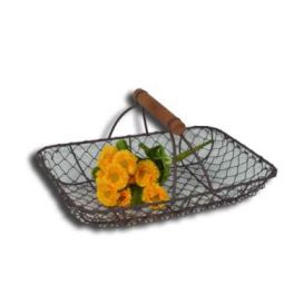 Rectangular wire mesh tray with wood handle 28x19 h13 Rectangular wire mesh tray with wood handle 28x19 h13
