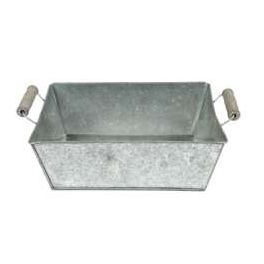 Zinc basket, wood handles, rectangular small h.9 25x18 Zinc basket, wood handles, rectangular small h.9 25x18
