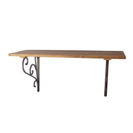 Shelf with oak stain and scroll metal supports h.32 70x26 Shelf with oak stain and scroll metal supports h.32 70x26