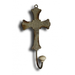 Pressed metal crucifix wall hook, aged metal and porcelain h15 Pressed metal crucifix wall hook, aged metal and porcelain h15